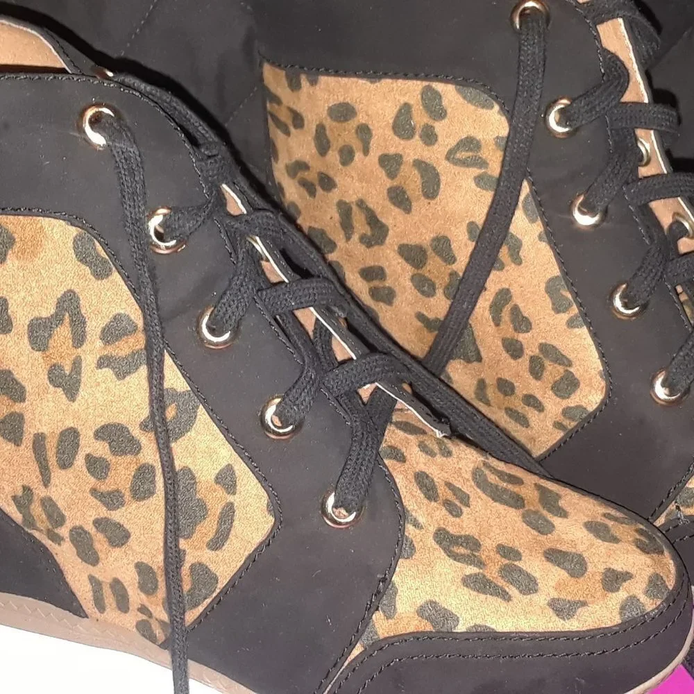 Leopard Print Faux Sherpa Lined High Top Sneakers